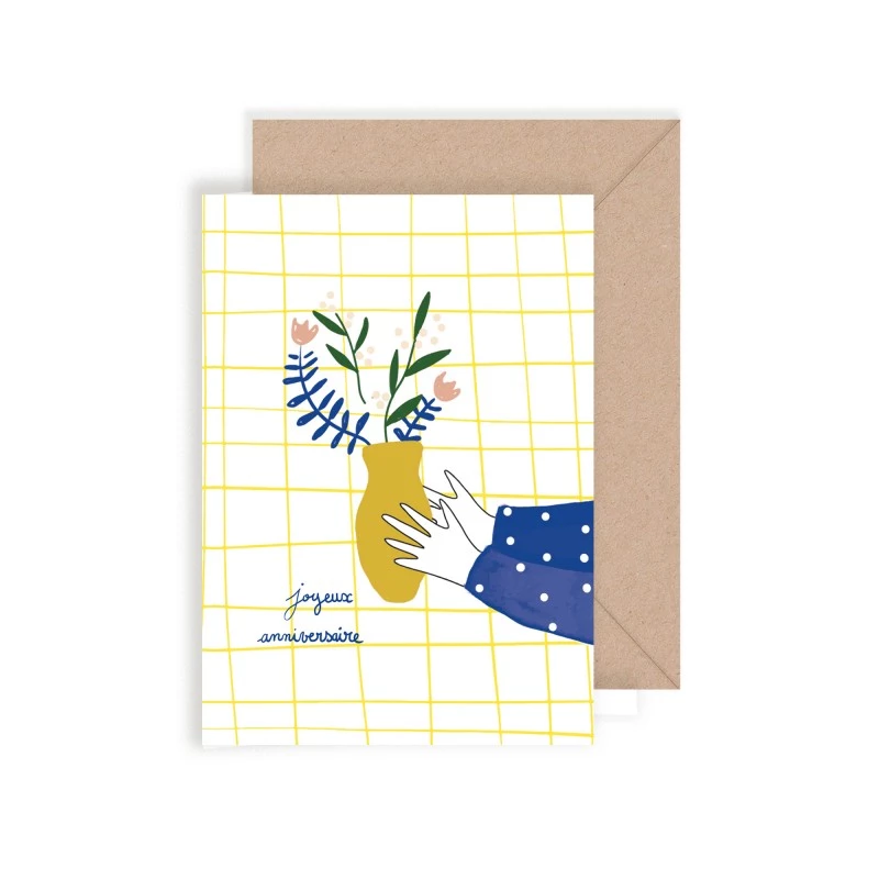 Carte double Joyeux anniversaire fleuri