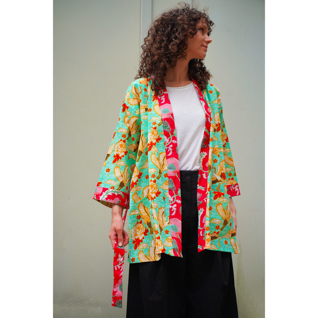 Kimono court Vert d'eau Héron