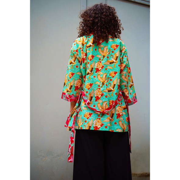 Kimono court Vert d'eau Héron