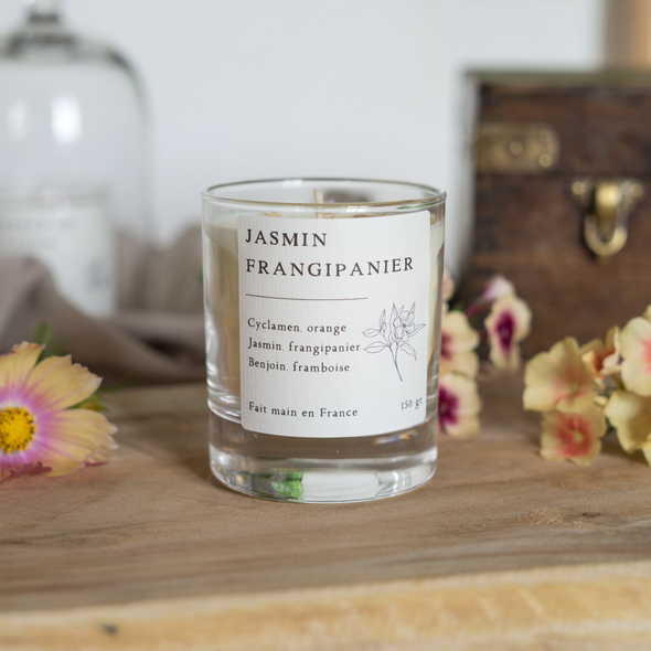 Bougie parfumée artisanale cire végétale - Jasmin Frangipanier