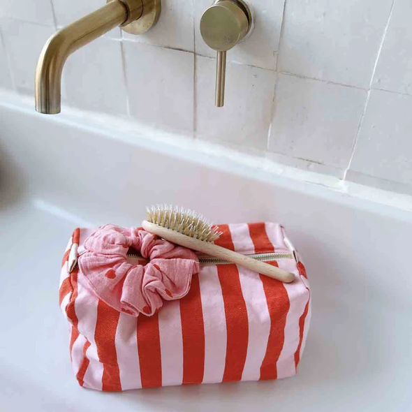 Trousse de toilette Vic - Rayures Candy pink / Rouge