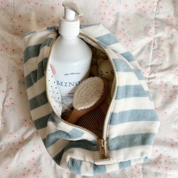 Trousse de toilette Vic - Coton éponge - Rayures Blue cloud