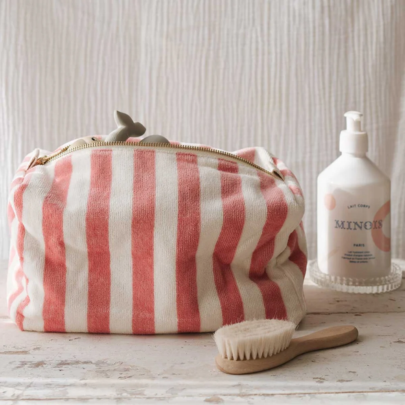 Trousse de toilette Vic - Coton éponge - Rayures Strawberry