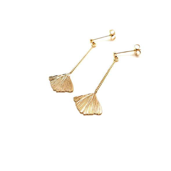 Boucles d'oreilles pendantes courtes Ginkgo