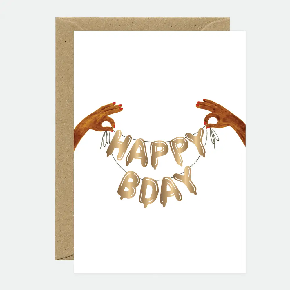 Carte Enveloppe Happy Birthday - Guirlande ballons dorés