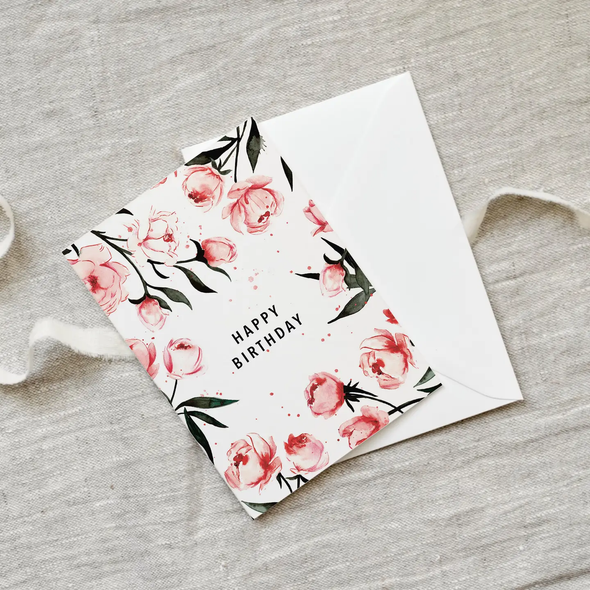 Carte de voeux Happy birthday Pivoines