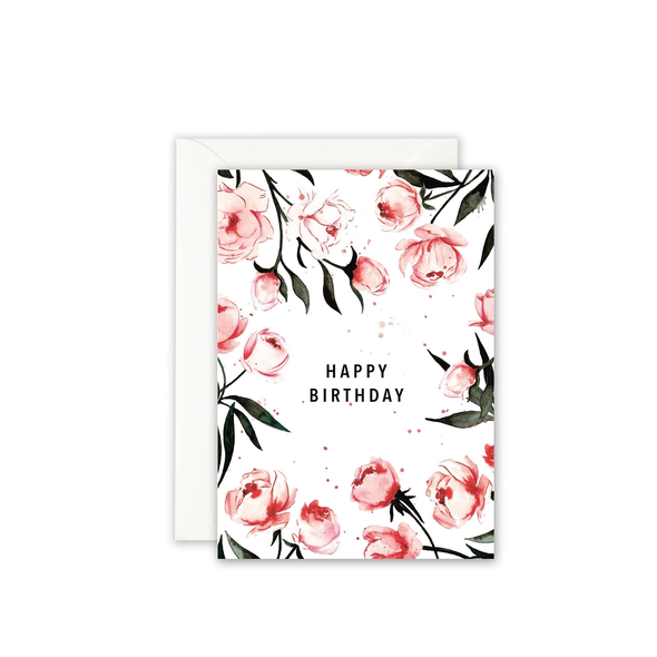 Carte de voeux Happy birthday Pivoines