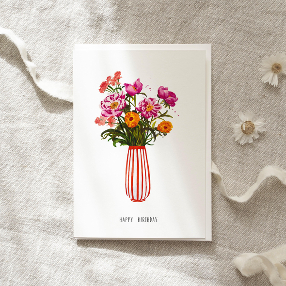Carte de voeux Happy Birthday | Pivoines roses