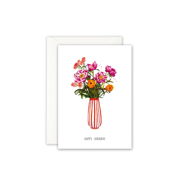 Carte de voeux Happy Birthday | Pivoines roses