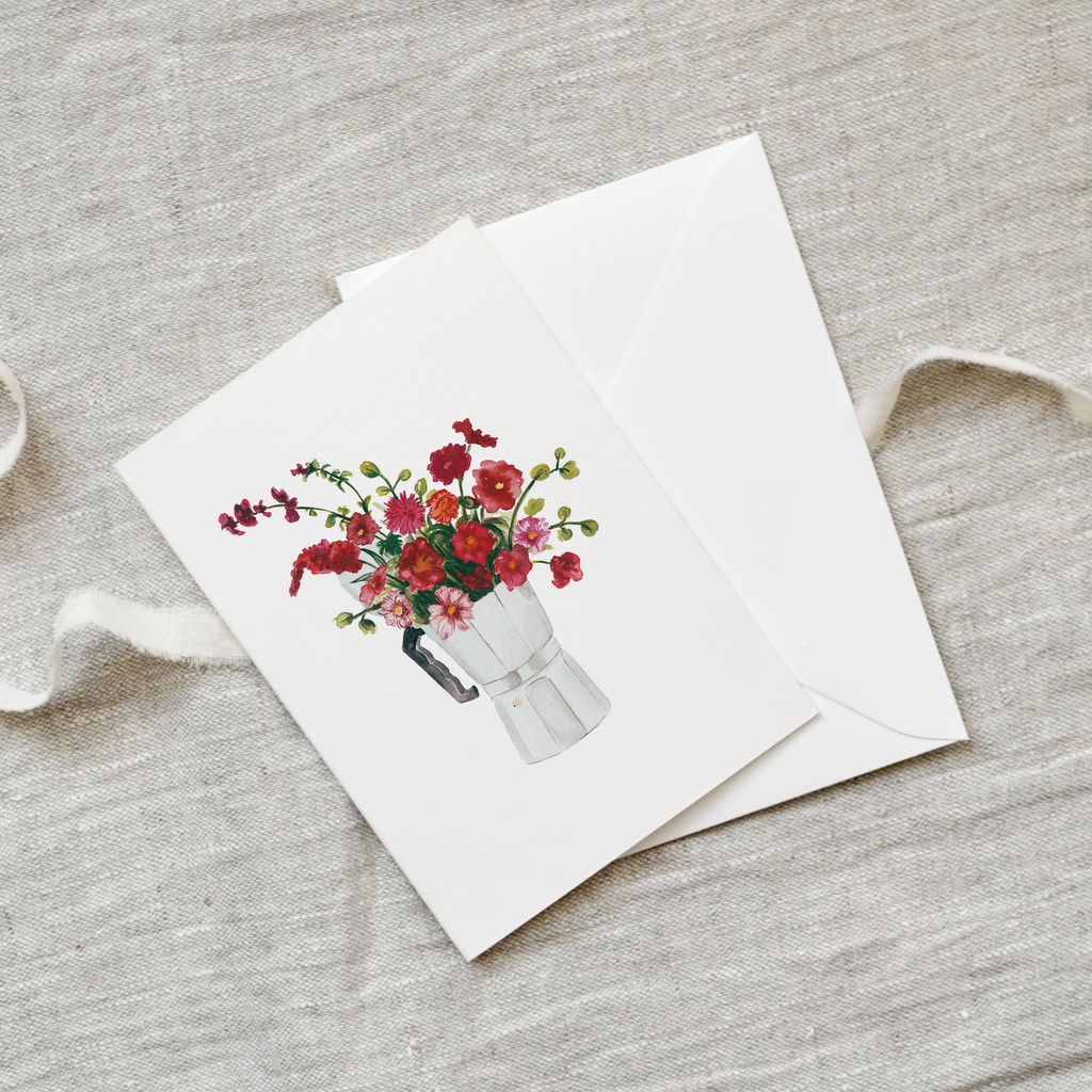 Carte de voeux Bouquet cafetière italienne