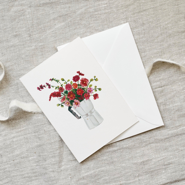Carte de voeux Bouquet cafetière italienne