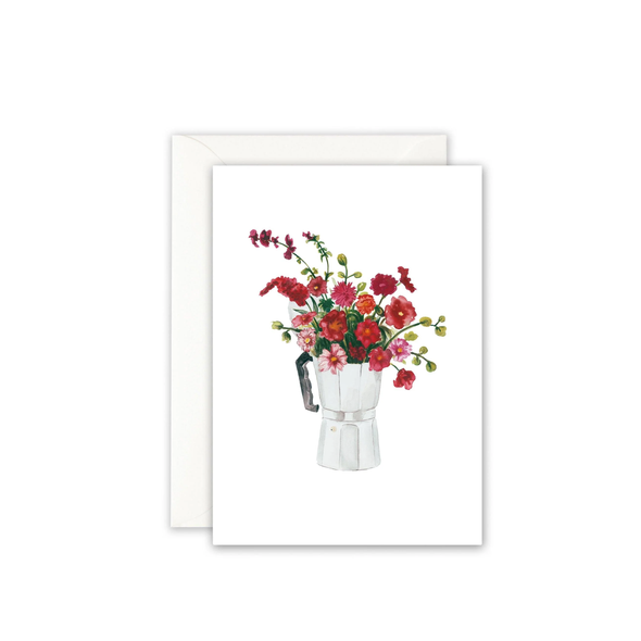Carte de voeux Bouquet cafetière italienne
