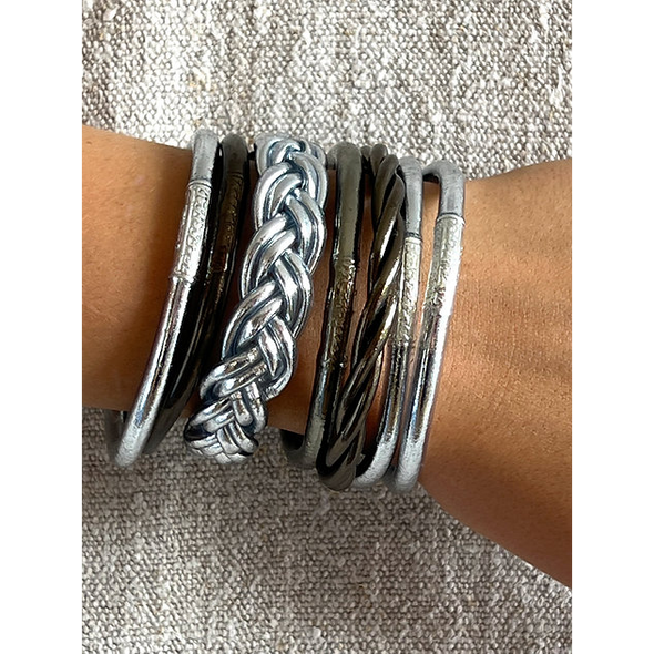 Bracelet Jonc Bouddhiste Double tressé - Silver