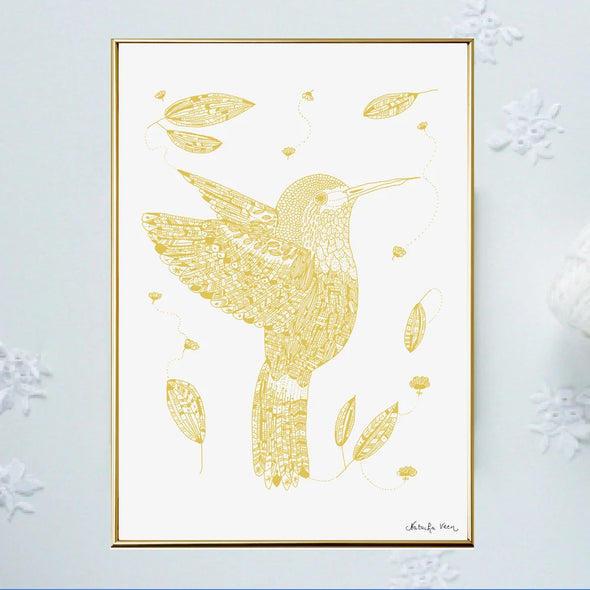 Tableau colibri doré cadre doré