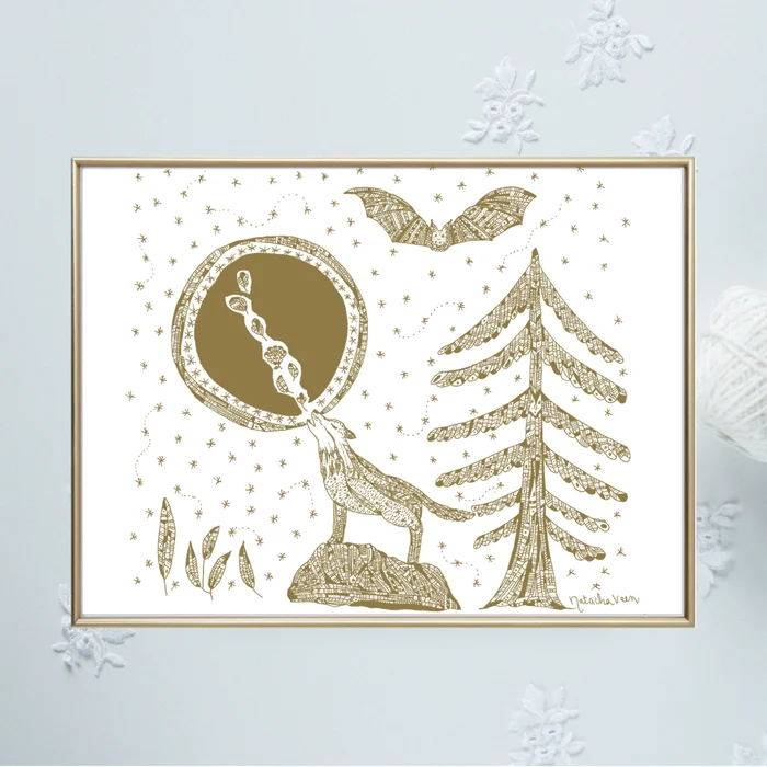 Tableau loup doré
