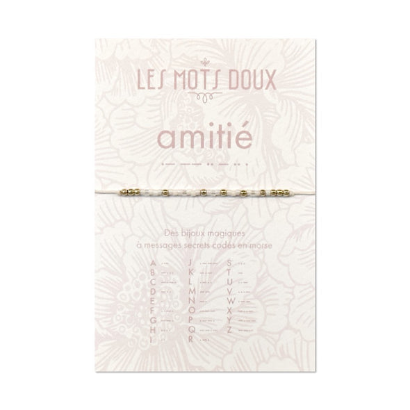 Bracelet code morse "Amitié" - blanc irisé