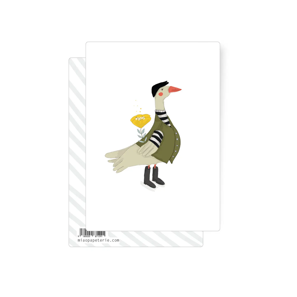 Carte postale Oie et fleur