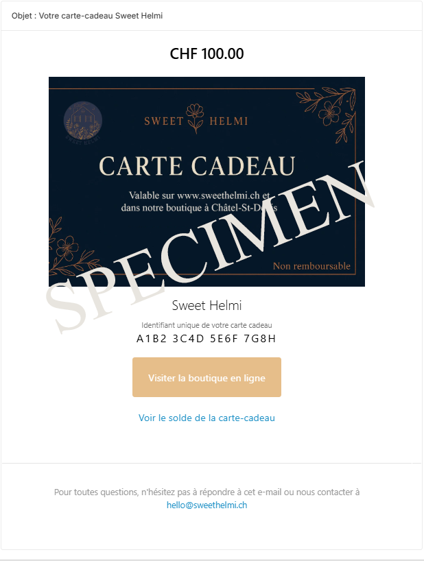 Bon carte cadeau Sweet Helmi