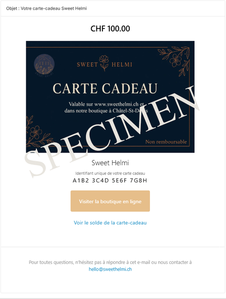 Bon carte cadeau Sweet Helmi