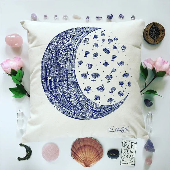 Coussin "Lune et fleurs" 40 x 40 cm