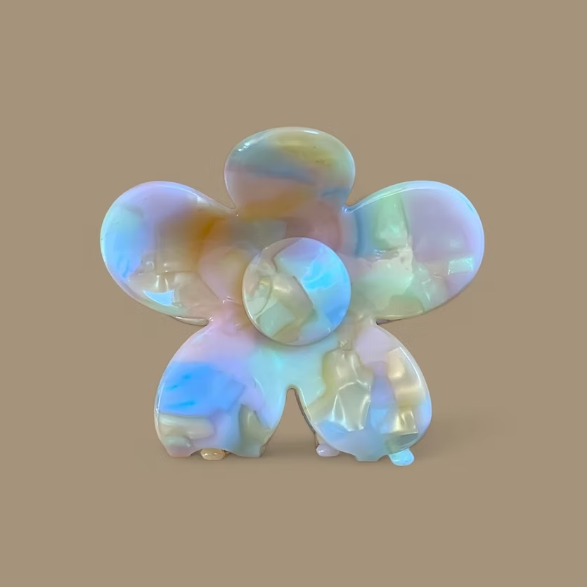 Grande pince à cheveux fleur - Arc en ciel