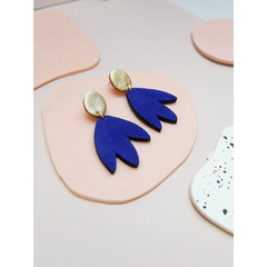 Grandes boucles d'oreilles Bilbao - Cuir bleu Klein et or