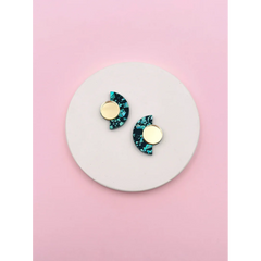 Boucles d'oreilles puces miroir Roseline - Turquoise / Or