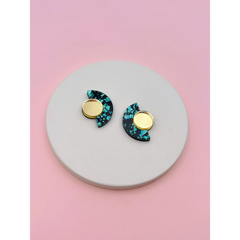 Boucles d'oreilles puces miroir Roseline - Turquoise / Or