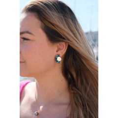 Boucles d'oreilles puces miroir Roseline - Turquoise / Or