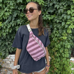 Sac banane Rayures Bordeau / Flamingo