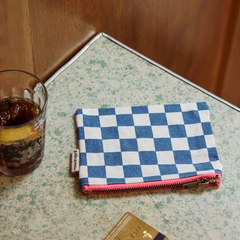 Porte-monnaie Marie Damier Ecru / Bleu navy