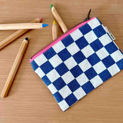 Porte-monnaie Marie Damier Ecru / Bleu navy