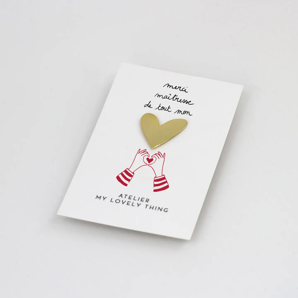 Pin's coeur en laiton - Merci maîtresse