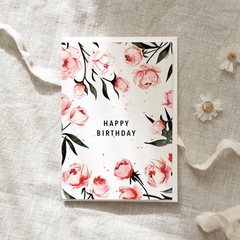 Carte de voeux Happy birthday Pivoines