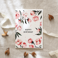 Carte de voeux Happy birthday Pivoines