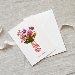Carte de voeux Happy Birthday | Pivoines roses