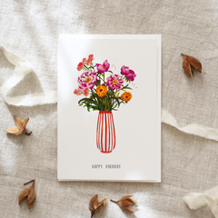 Carte de voeux Happy Birthday | Pivoines roses