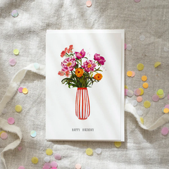 Carte de voeux Happy Birthday | Pivoines roses