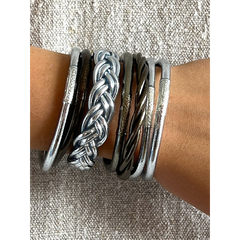 Bracelet Jonc Bouddhiste Double tressé - Silver