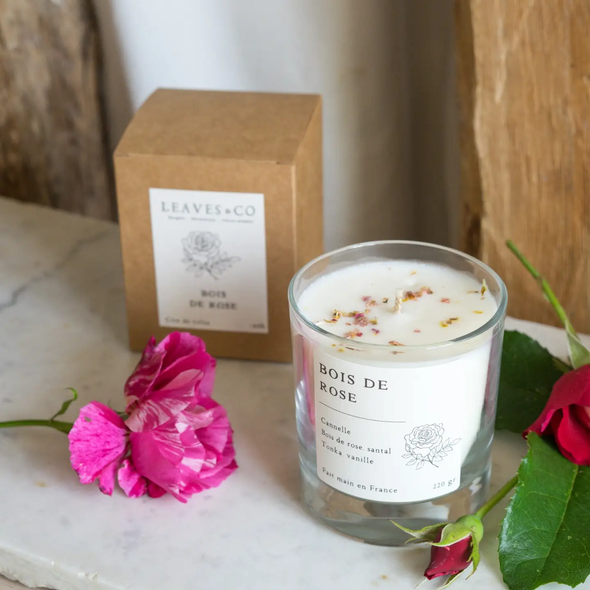 Bougie parfumée artisanale cire végétale - Bois de rose
