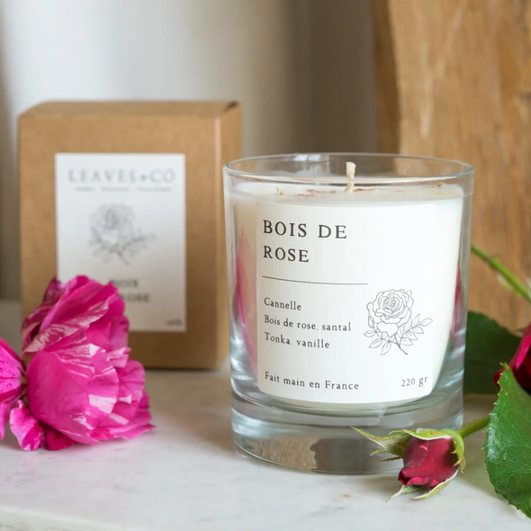 Bougie parfumée artisanale cire végétale - Bois de rose