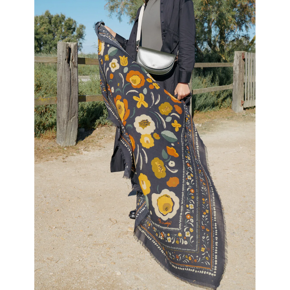 Foulard Balkans en Laine et Soie - Noir