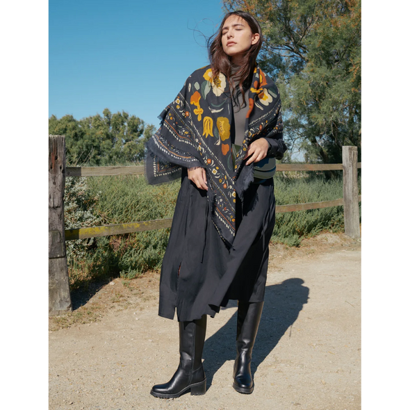 Foulard Balkans en Laine et Soie - Noir