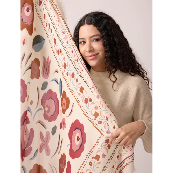Foulard Balkans en Laine et Soie - Crème