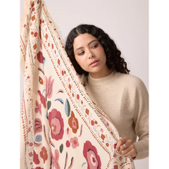 Foulard Balkans en Laine et Soie - Crème