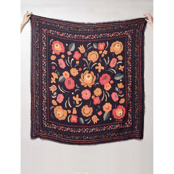 Foulard Balkans en Laine et Soie - Marine