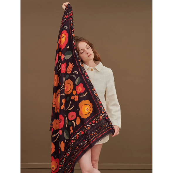 Foulard Balkans en Laine et Soie - Marine
