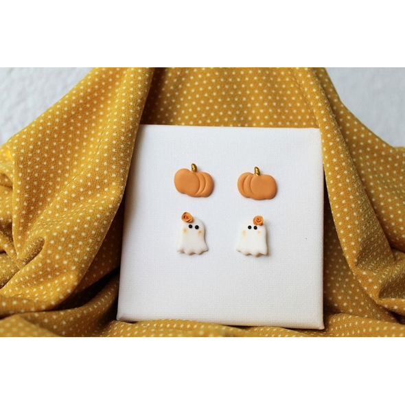 Duo clous d'oreilles Citrouille - Fantôme