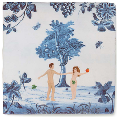 Carreau de céramique - Adam & Eve in the garden of Eden