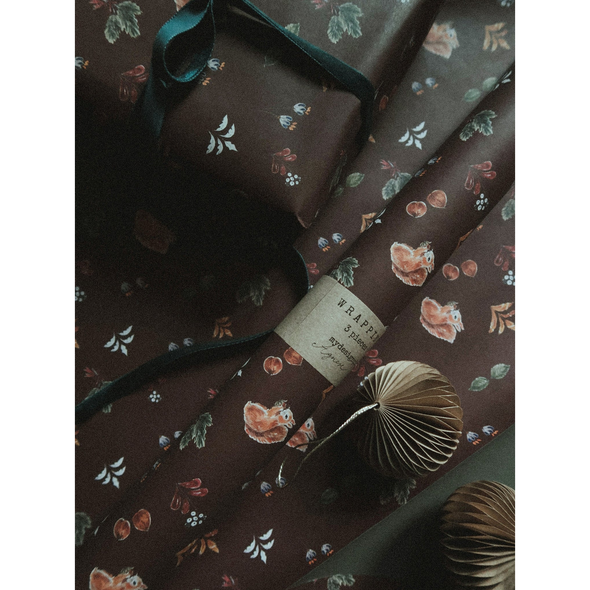 Set de 3 papiers cadeaux kraft -  Noël floral marron